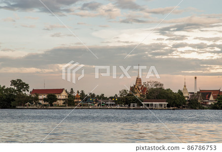 The view of the Chao Phraya River that sees Wat Bangkrachaonok area. The view of the Chao Phraya River that sees Wat Bangkrachaonok area. 86786753