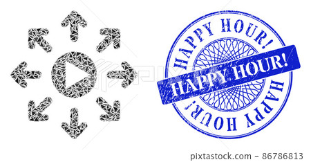 Distress Happy Hour Stamp and Triangle Viral Marketing Mosaic 86786813