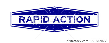 Grunge blue rapid action word hexagon rubber seal stamp on white background 86787027