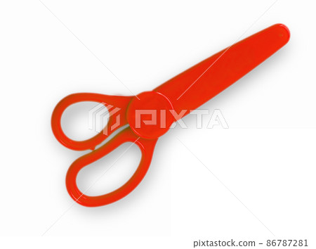 red baby scissors cut out on a white background. View from above 86787281