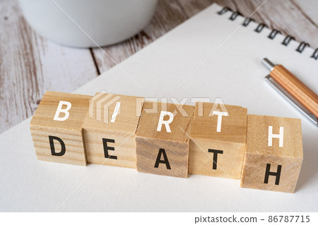 積木、鋼筆、筆記本、寫有“BIRTH”和“DEATH”的咖啡杯 積木、鋼筆、筆記本、寫有“BIRTH”和“DEATH”的咖啡杯 86787715