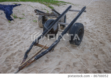 Stand for a jet ski stands on the sand on the beach near the sea. Beach activities. High quality photo 86788052
