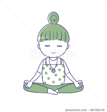 A woman meditating with her eyes closed 86789239