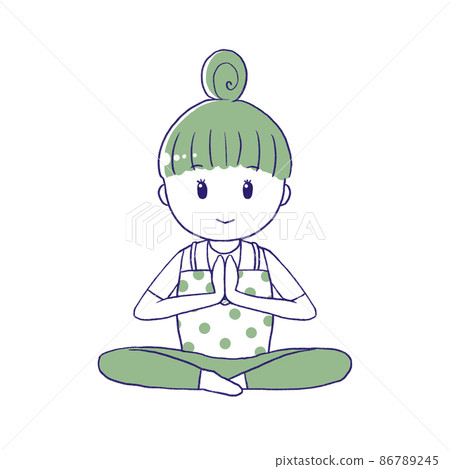 一個睜開眼睛雙手合十的女人 86789245