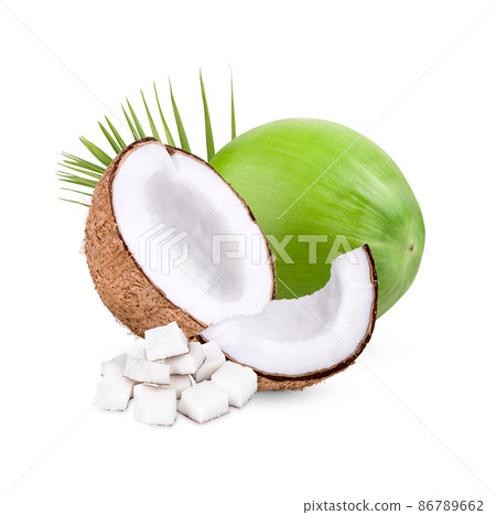 Coconut with leaves Isolated on white background Coconut with leaves Isolated on white background 86789662