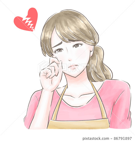 A housewife who sheds tears in shock, a heart that breaks, watercolor style 86791897