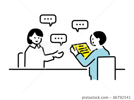Illustrations of two people having a meeting based on the materials 86792541