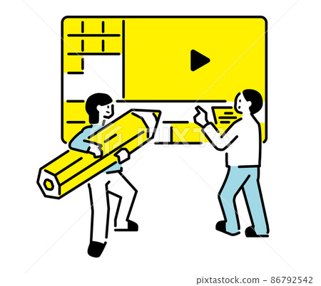 Illustration square ver that edits videos with two people Illustration square ver that edits videos with two people 86792542