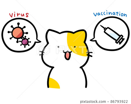 Handwritten illustrations of cute cats talking about vaccines and viruses 86793922