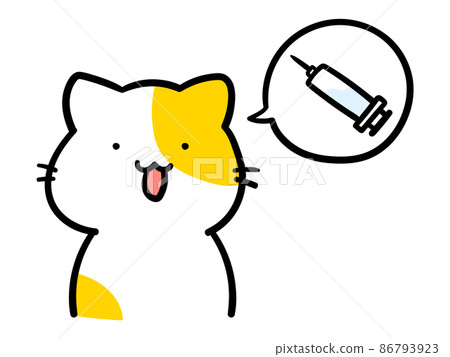 Handwritten style illustration of a cute cat character talking about injections 86793923