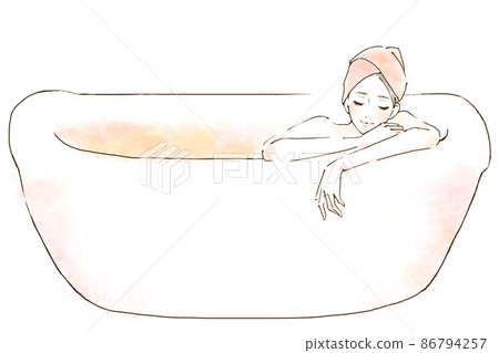 Female bath time soaking in a bathtub with bath salts 86794257