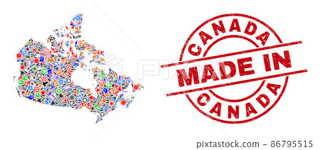 Engineering Mosaic Canada Map and Made in Scratched Stamp 86795515