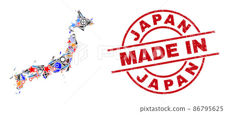 Industrial Collage Japan Map and Made in Scratched Watermark 86795625