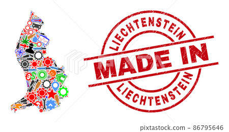 Industrial Collage Liechtenstein Map and Made in Grunge Seal 86795646