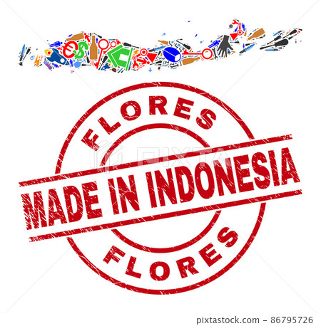Development Mosaic Flores Islands of Indonesia Map and Made in Distress Seal Development Mosaic Flores Islands of Indonesia Map and Made in Distress Seal 86795726