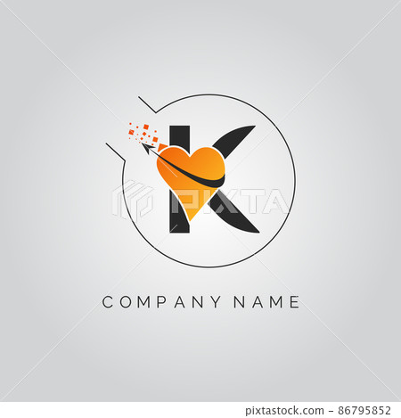 Initial letter K logo with creative love sign biotech typography vector template. Abstract letter K logo design 86795852