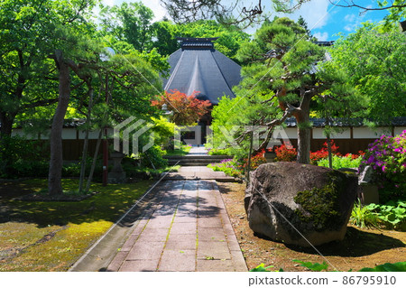Late arrival of spring in Okushinano: Ancient temple Saigoji in Nakano City enveloped in fresh greenery Late arrival of spring in Okushinano: Ancient temple Saigoji in Nakano City enveloped in fresh greenery 86795910