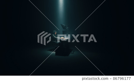 Man hacking in dark room under spotlight Man hacking in dark room under spotlight 86796177