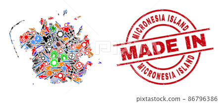 Production Mosaic Micronesia Island Map and Made in Grunge Rubber Stamp Production Mosaic Micronesia Island Map and Made in Grunge Rubber Stamp 86796386