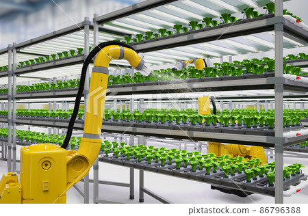 robotic arm spray fertilizer on plants in greenhouse robotic arm spray fertilizer on plants in greenhouse 86796388