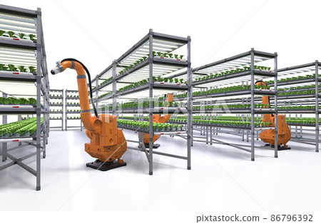 robotic arm spray fertilizer on plants in greenhouse robotic arm spray fertilizer on plants in greenhouse 86796392