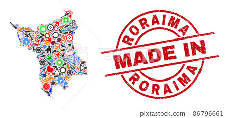 Component Mosaic Roraima State Map and Made in Grunge Stamp 86796661