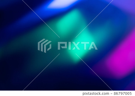 Neon blur glow. Color light overlay. Disco illumination. Defocused blue pink green ultraviolet radiance soft texture on dark abstract empty space background. Neon blur glow. Color light overlay. Disco illumination. Defocused blue pink green ultraviolet radiance soft texture on dark abstract empty space background. 86797005