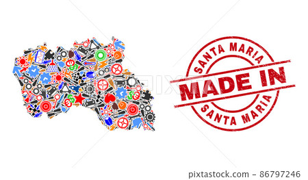 Education Mosaic Santa Maria Island Map and Made in Scratched Stamp Seal 86797246