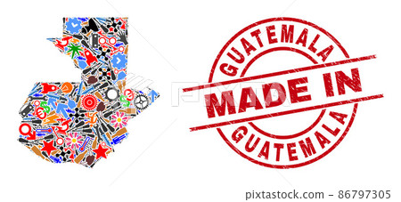 Component Mosaic Guatemala Map and Made in Grunge Rubber Stamp Component Mosaic Guatemala Map and Made in Grunge Rubber Stamp 86797305