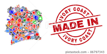 Development Collage Ivory Coast Map and Made in Grunge Seal Development Collage Ivory Coast Map and Made in Grunge Seal 86797343