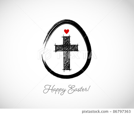 Easter greeting card in simple minimalist style with crucifix. Christian cross in easter egg on white background. Easter greeting card in simple minimalist style with crucifix. Christian cross in easter egg on white background. 86797363
