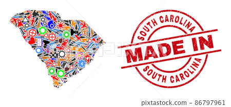 Development Mosaic South Carolina State Map and Made in Grunge Stamp Development Mosaic South Carolina State Map and Made in Grunge Stamp 86797961