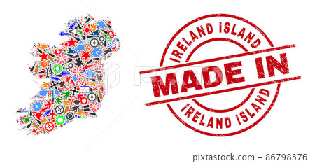 Production Mosaic Ireland Island Map and Made in Scratched Watermark Production Mosaic Ireland Island Map and Made in Scratched Watermark 86798376