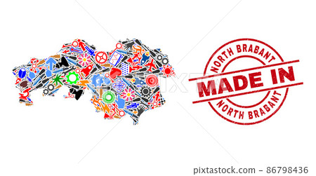Engineering Mosaic North Brabant Province Map and Made in Distress Stamp 86798436