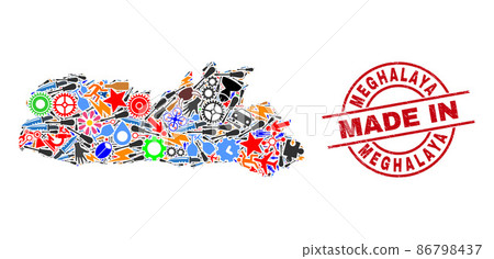Engineering Mosaic Meghalaya State Map and Made in Distress Rubber Stamp 86798437