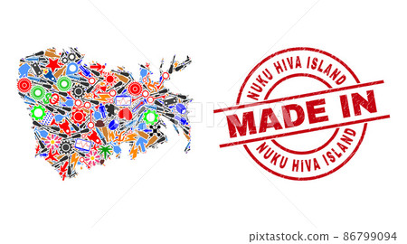 Engineering Collage Nuku Hiva Island Map and Made in Grunge Seal 86799094