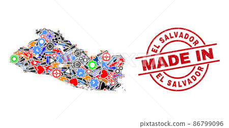 Component Mosaic El Salvador Map and Made in Grunge Stamp Seal Component Mosaic El Salvador Map and Made in Grunge Stamp Seal 86799096