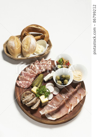 Brotzeit cold cuts meat sharing platter on white background Brotzeit cold cuts meat sharing platter on white background 86799212