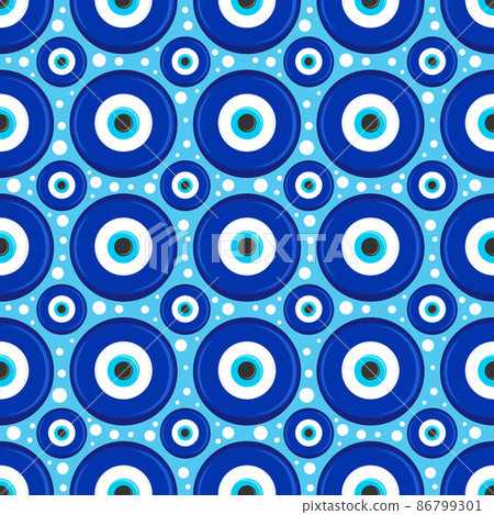 Evil eye seamless pattern. Symbol of protection in Turkey and Greece. Background with blue nazar talismans. Vector amulet 86799301