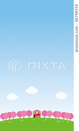 Spring landscape flowers clouds 86799359