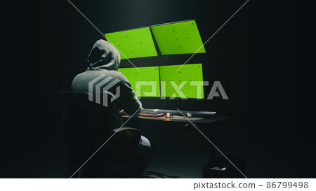 Anonymous hacker using computer in darkness Anonymous hacker using computer in darkness 86799498