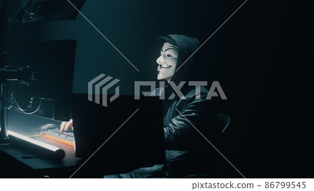 Anonymous man stealing data online Anonymous man stealing data online 86799545