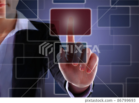 woman hand pressing one of the buttons woman hand pressing one of the buttons 86799693