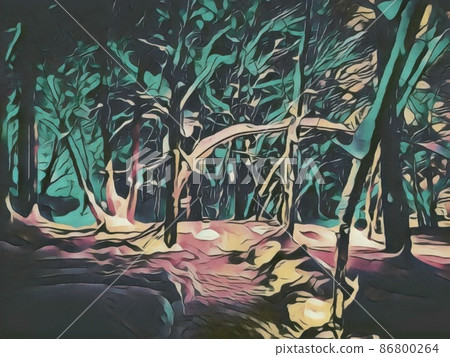 Forest road illuminated by snow lights 86800264