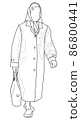 Contour image of an elderly woman in a coat and headscarf 86800441