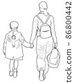 Contour image of mother with daughter going to school 86800442