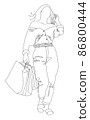 Contour image of a girl walking with packages from the store 86800444