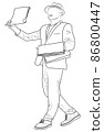 Contour image of a man selling newspapers on the street 86800447