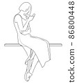 Contour image of a girl sitting with a phone in her hand 86800448