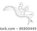 Contour image of a young man sitting on a bench with a phone in his hand 86800449